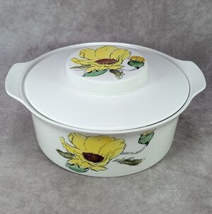 Vintage Johnson Bros Sierra Ironstone Casserole Dish Yellow Floral England